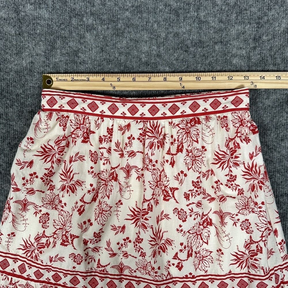 Japna Red Floral Two Piece Set Women's Small Smocked Crop Top Tiered Maxi Skirt - Picture 12 of 14